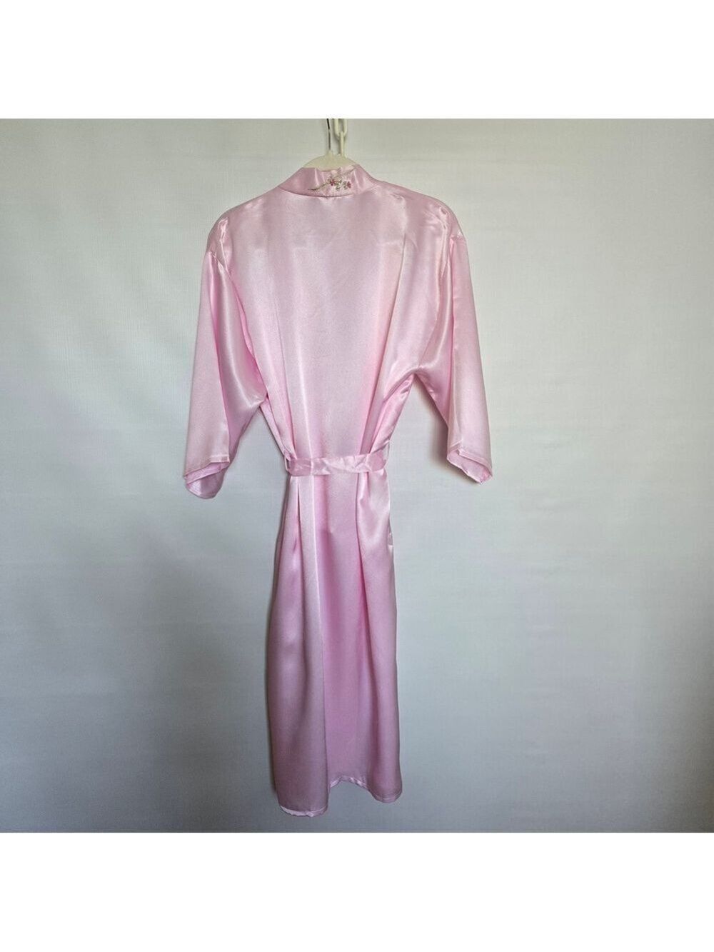 ROBE & CAMISOLE PAJAMA SET 100% SILK WOMEN PINK EMBROIDERED FLORAL DESIGN XXL - Picture 2 of 14